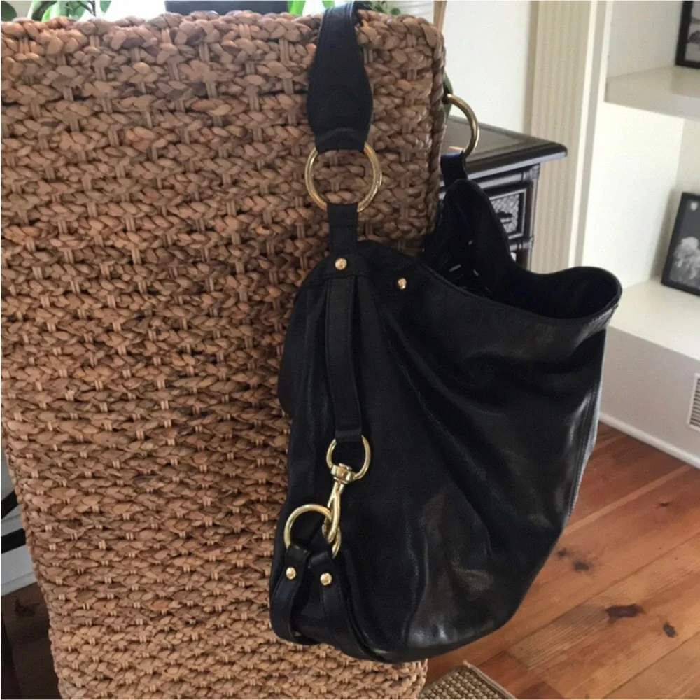 Rebecca Minkoff Black Gold Nikki Hobo Y2K Leather Shoulder Bag Grunge Biker